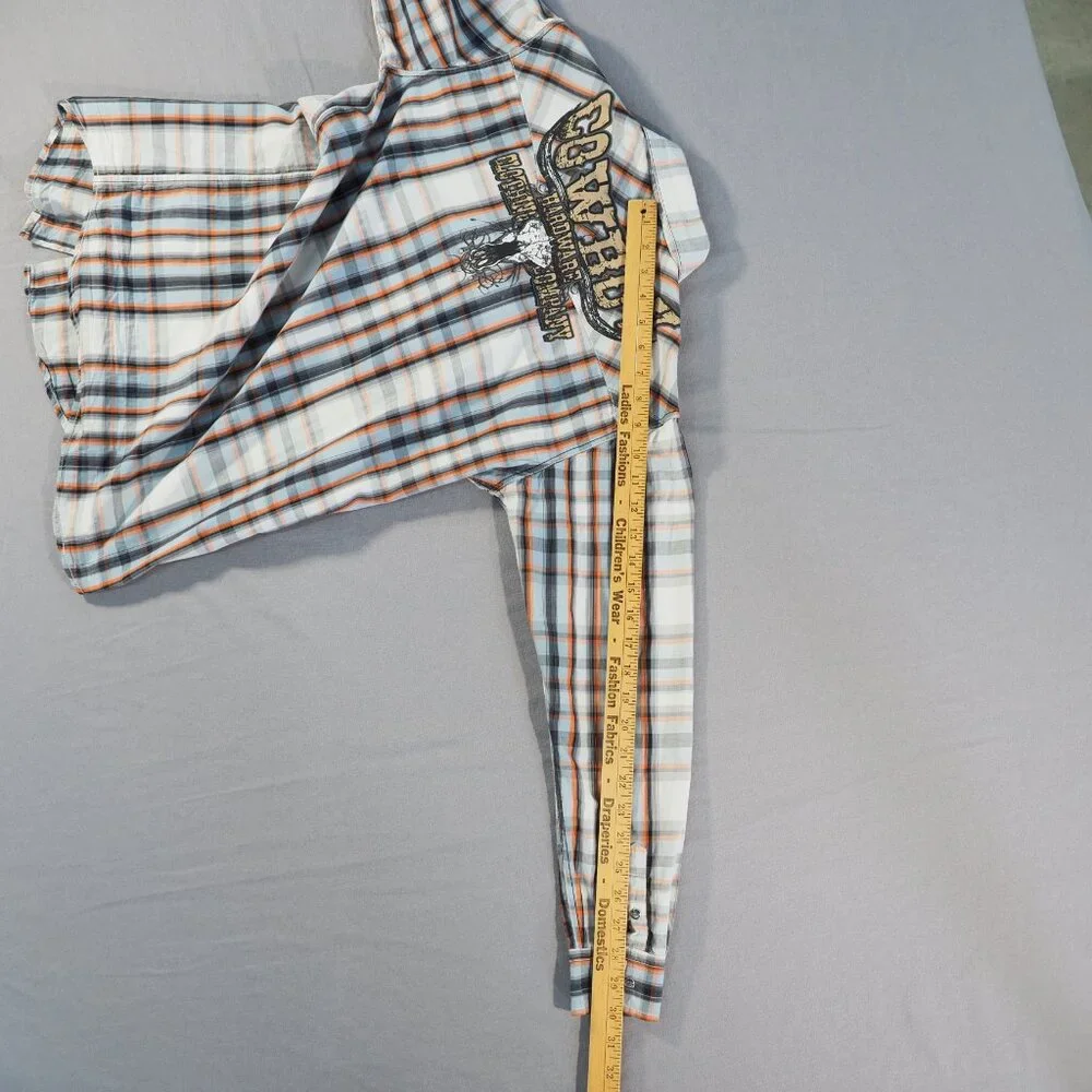 Cowboy Hardware Shirt Boys Extra Large Blue Plaid Pearl Snap Western Rodeo Ranch